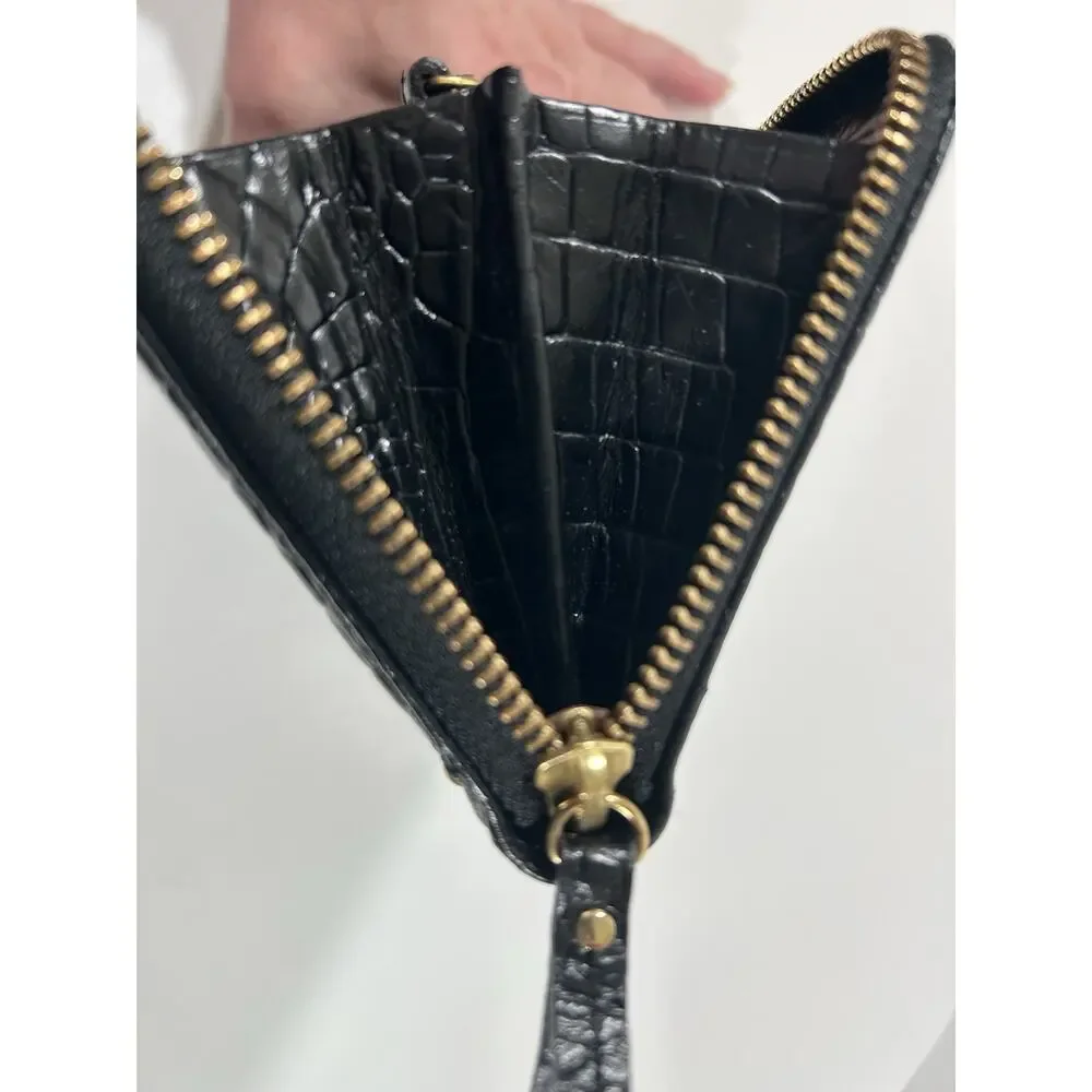 BRAHMIN Suri Black Melbourne Croc Embossed Leather Zip Around Clutch Wallet
